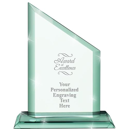 7.5" Personalized Crystal Trophy- Award of Excellence Ivy Jade Crystal - Recognition Award for Employees - Corporate Awards - Customized Engraving Prime