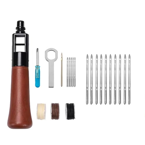 WUTA Kit de Couture au Poinçon Professionnel - Comprend 10 Grandes Aiguilles revêtues de Titane, pour Réparation de Cuir, Moquette, Toile et Tissus Épais(0.55mm)