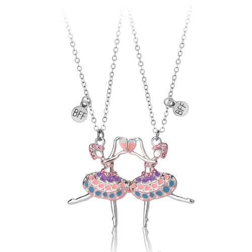 Ballerina Heart Best Friend Necklace 2pcs Cubic Zirconia Cute Matching Love Sweet Ballet Dancer...