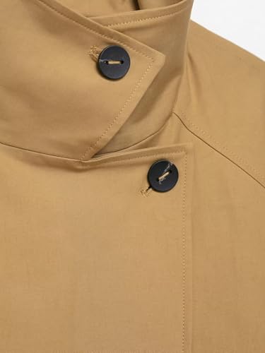 ZCKZUK Women's Khaki Minimalist High Collar Short Trench Coat with Chic Asymmetrical Buttons and Hidden Pockets - Image 7