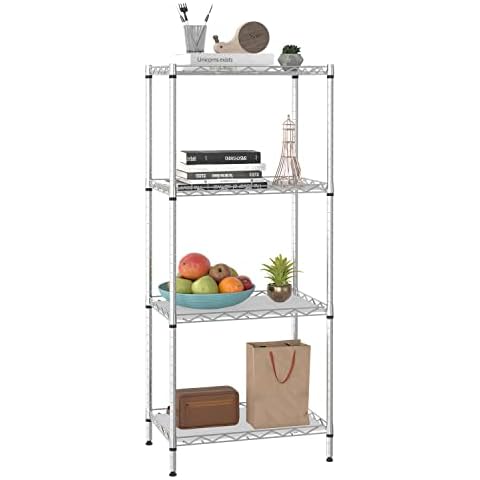 BestOffice 4-Shelf Adjustable Storage Shelving Unit Metal Rack Wire Shelf 600Lbs Capacity with 4 PP Sheets 18L x 12W x 44H for Laundry Bathroom Kitchen Garage,Chrome Cover