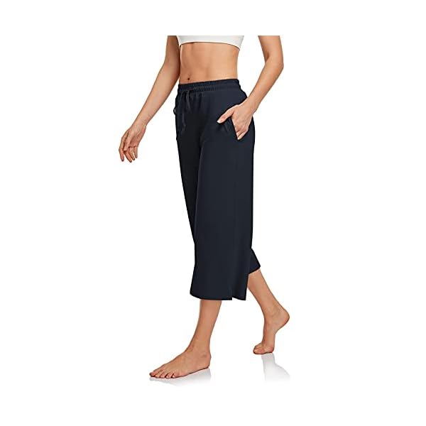 UEU Womens Plus Size Capris Loose Cropped Yoga Pants 2XL Wide Leg Lightweight Lounge Pajama Capri Sweatpants with Pochets(Navy,XXL)