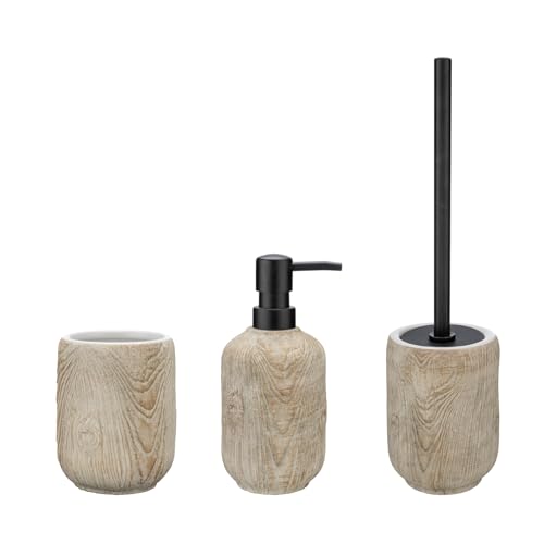 WENKO Bad-Accessoire Set Mod. Florio, 3-teilig, Bad Rundum-Set aus 400 ml Seifenspender, Zahnputzbecher und WC-Garnitur, Keramik/Edelstahl, Beige/Schwarz WENKO Bad-Accessoire Set Mod. Florio, 3-teilig, Bad Rundum-Set aus 400 ml Seifenspender, Zahnputzbecher und WC-Garnitur, Keramik/Edelstahl, Beige/Schwarz