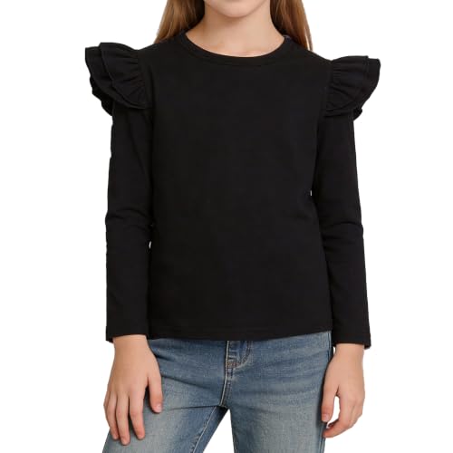 Image of Magic Park 1-14Y Toddler Ruffle T Shirt Girls Solid Color Blouse Kids Girl Short Long Sleeve Tops Casual Tee