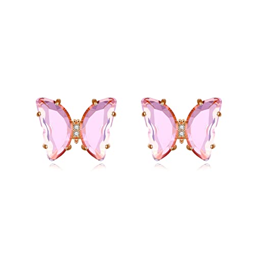 Pendientes de oro rosa con mariposas de circonia rosa KnSam 2