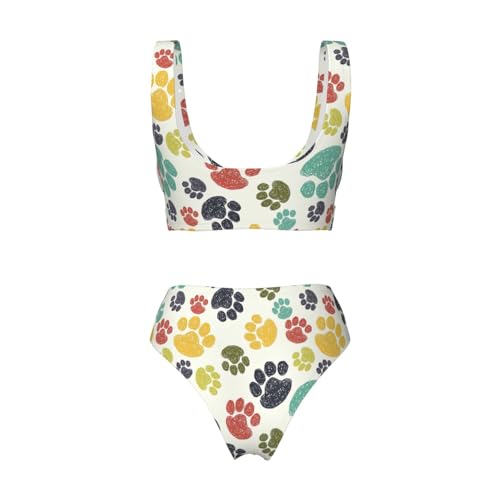 Bikini de dos piezas con cuello en U y estampado de huellas para mujer 6