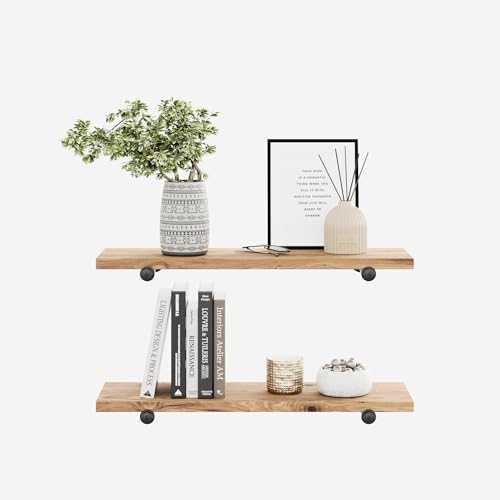 Urbandi Rustic Floating Wall Shelves, Premium Solid Natural Wood with Industrial Pipe Brackets, Set of 2, Made in USA (Brown, 42Wx8D)
