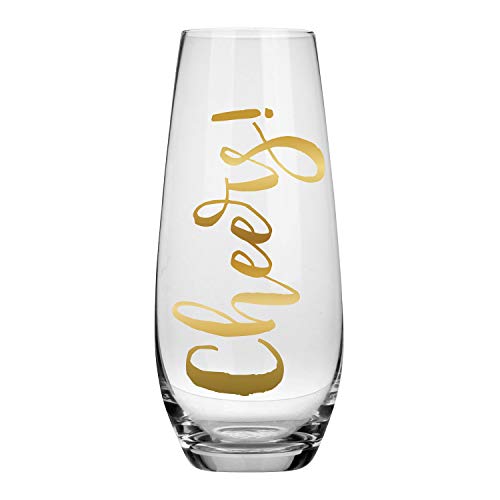 Slant Party Supplies Champagne Glasses - Stemless Mimosa Prosecco Cocktail Glass, 10-Ounce, Cheers