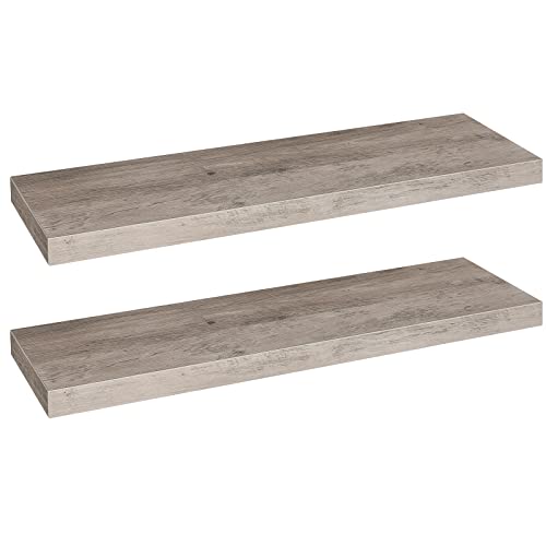 HOOBRO Floating Shelves for Wall, Wall Mounted Shelf Set of 2, 31.5" Hanging Shelf with Invisible Brackets, for Wall Decor Storage in Bathroom Bedroom Kitchen Living Room Office, Greige BG80