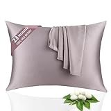 100% Silk Pillowcase 2 Pack for Hair and Skin, Both Sides 23 Momme Grade 6A+ Mulberry Silk Pillowcases with Hidden Zipper, Soft&Smooth Cooling Pillow Cases (Gray, Standard 20×26)