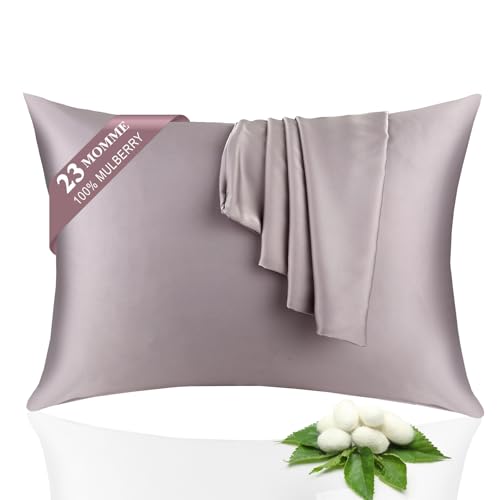 100% Silk Pillowcase 2 Pack for Hair and Skin, Both Sides 23 Momme Grade 6A+ Mulberry Silk Pillowcases with Hidden Zipper, Soft&Smooth Cooling Pillow Cases (Gray, Queen 20×30) by RCHDFL - Used condition - US$28.49