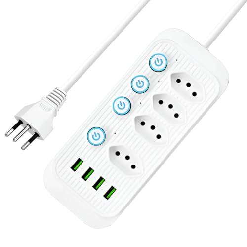 Filtro de Linha Extensão Tomada 2 Metros Régua Energia Elétrica 4 Tomadas 4 USB 110-220V Potência 25