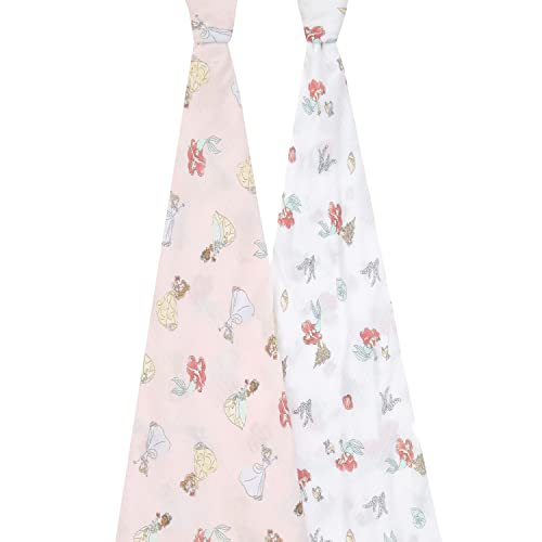 Image of aden + anais Essentials Muslin Swaddle Blankets, Newborn Receiving Blanket for Swaddling, 100% Cotton Baby Swaddle Wrap, 2 Pack, Disney Princess