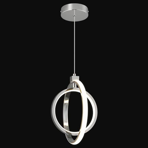 Image of Modern LED Chandelier Chrome Ring Pendant Light Fixtures 4000K Dimmable Height Adjustable Pendant Lighting for Dining Room Kitchen Island Bedroom Living Room Foyer(1-Pack)