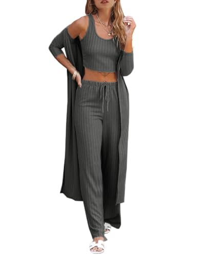 Image of Fessceruna Womens 3 Piece Lounge Pajamas Sets Cute Vacation Matching Set