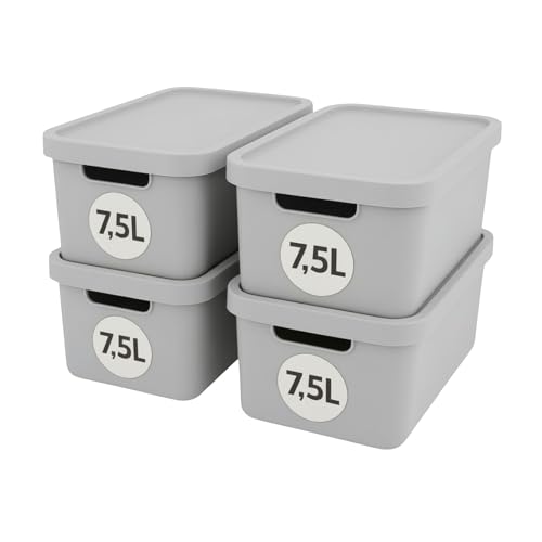 Plastard Aufbewahrungsboxen mit Deckel 7,5 L, 4er-Set, Grau, BPA-frei, Stapelbar, Ordnungsbox für Küche, Bad, Büro, Kinderzimmer, Regale – Robuste Kunststoffbox, Kleiderbox Plastard Aufbewahrungsboxen mit Deckel 7,5 L, 4er-Set, Grau, BPA-frei, Stapelbar, Ordnungsbox für Küche, Bad, Büro, Kinderzimmer, Regale – Robuste Kunststoffbox, Kleiderbox