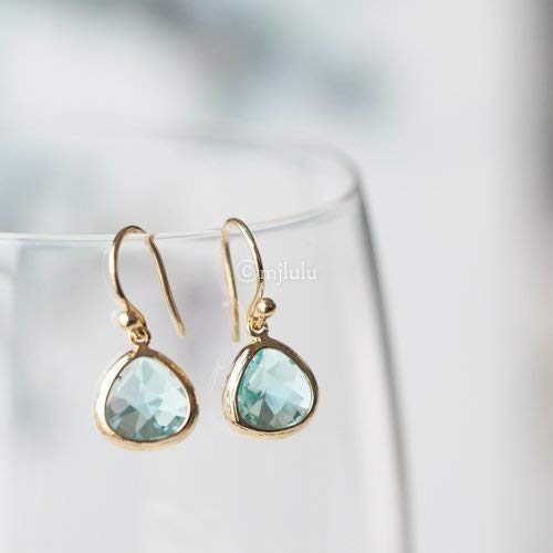 Dainty Simulated Aquamarine Blue Crystal Drop Earrings - 14k Gold-Plated, Hypoallergenic, Lightweight, Minimalist Beach Jewelry by MJLULU3