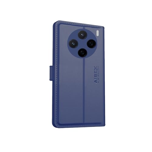 Image of AIBEX Compatible for Vivo X200 5G Flip Cover Leather Finish with Magnatic Closure | Inside TPU with Card Pockets | Wallet Stand | Complete Protection Flip Case -Blue