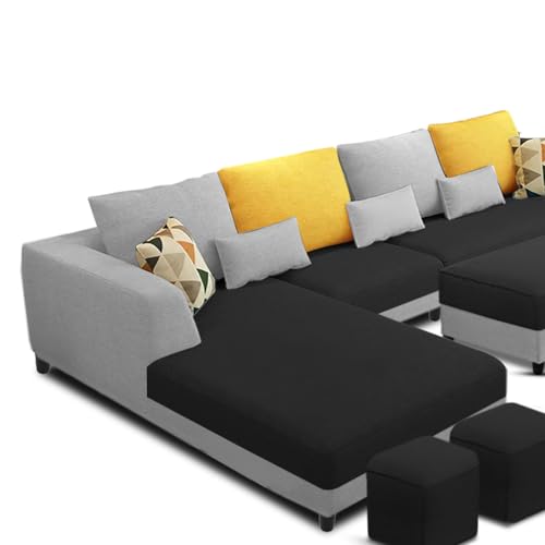 Image of Galib LHS 8 Seater L Shape Sofa Set for Living Room (Black Grey Fabric) Premium Fabric Sofa