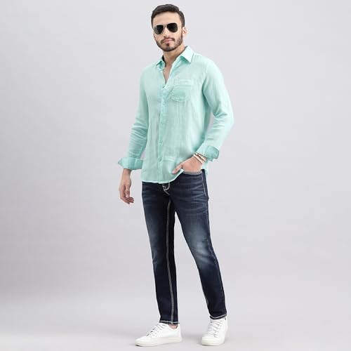 Image of ROOKIES Mens Full Sleeve Slim Fit 100% Lenin Shirt