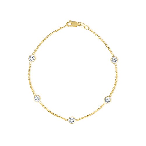 Floreo 14K Yellow Gold Round Cubic Zirconia (4Mm Cz) April Birthstone Cable Chain Anklet, 11 Inch #TOP11