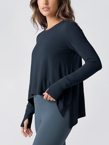 Image of ODODOS Soft Modal Long Sleeve Crop Top for Women with Thumb Hole Athletic Gym Workout Cropped Yoga Shirts