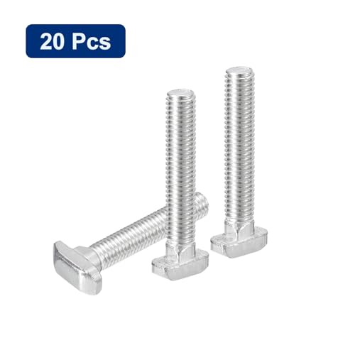 Image of uxcell 20Pcs T-Slot Bolts, M8 x 50mm Hammer Head Bolt T Screw Drop-in Stud for 4040 Series T-Slot Aluminum Extrusion Profile, 304 Stainless Steel, Silver