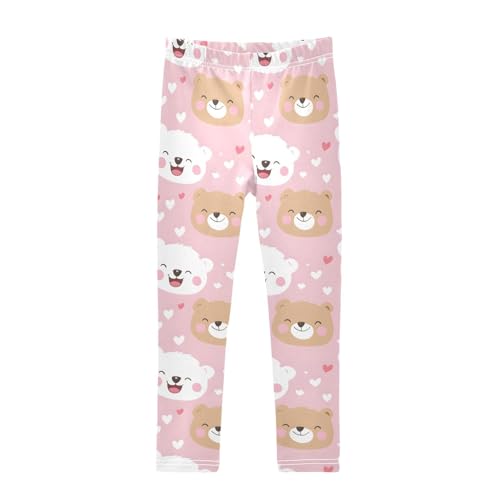 Cute Bear Love Heart Girls Leggings Soft Stretch Workout Yoga Dance Pants for Kids Casual Tights