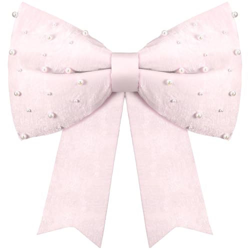 Gejoy 24 Inch Pink Christmas Giant Bow with Pearl Oversized Pearl Satin Bow Xmas Elegant Decoration for Christmas Tree Decorations Holiday Party Front Door Patio Outdoor Decor by Gejoy - Used condition - US$10.39