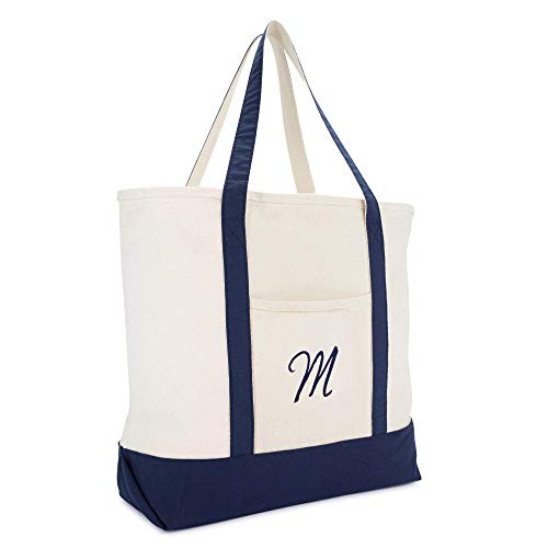 DALIX Monogram Tote Bag Personalized Initial Navy Blue - M