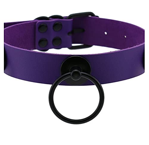 Dames Kraag Paars Pu Lederen Ring Decoratie Hanger Kraag Ketting Sexy Kraag Shocking Hip Hop Sieraden Accessoires Maat Verstelbaar - Afbeelding 3