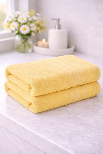 Image of Hand Towels 16x24 inches, Soft & Highly Absorbent Bathroom /Face Towels, Pack of 2 (Yellow)