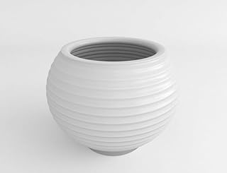Zalah Planter Pot, Round Striped PE Durable Sturdy and Cute Plant Pot, Great Addition to Your Balcony or Garden. White, Large, for Plants, Garden,