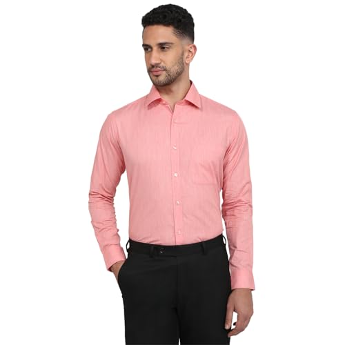 Image of Raymond Men Slim Fit Solid Pattern Pure Cotton Semi Cutaway Collar Full Sleeve Formal Shirt