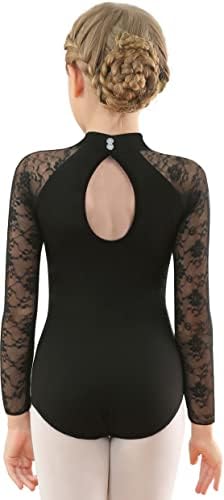 MOLLDAN Girls Dance Ballet Leotard with Lace Long Sleeves Kids Turtle Neck Dancewear,Hollow Back(QT6029-06-L)