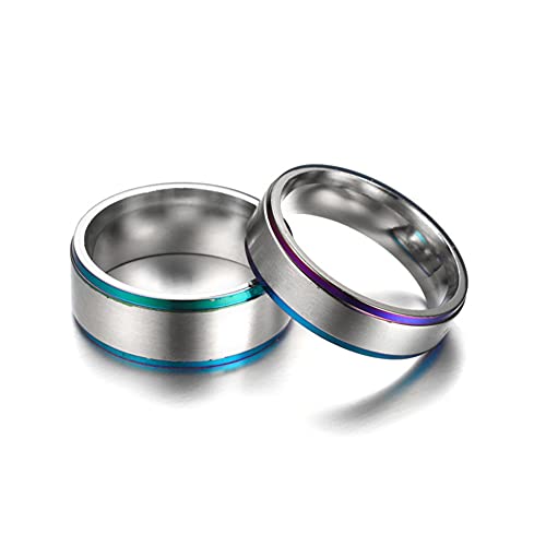 Zkxxj Personalized His Her Ring Set For Couples,2Pcs Stainless Steel Name Date Coordinate Engraved Rainbow Edge Comfort Fit Couples Ring For Him Her,Customized Couples Ring For Promise Gift #TOP2