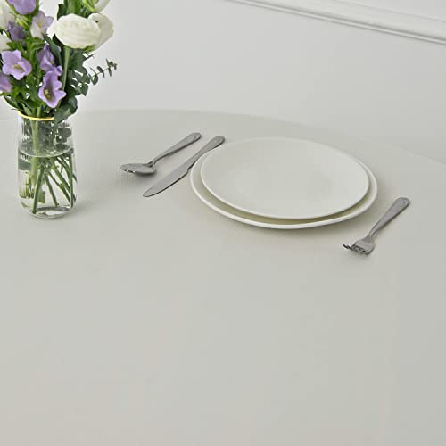 Image of maxmill Round Textured Tablecloth Spill-Proof Wrinkle Free Soft Jacquard Table Cloth for Circular Table Cover, for Dining Room Buffet Banquet Parties Holiday Dinner, 70 Inch Ivory