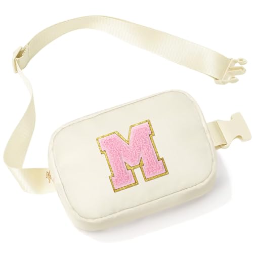 YOOLIFE Buchstaben Bauchtasche Kinder Mädchen Gürteltasche - Geschenk Mädchen 3 4 5 6 7 8 9 10 11 12 Jahre Personalisiert Teenager Geschenke für Frauen Freund Schwester Mama Beige Buchstaben M
