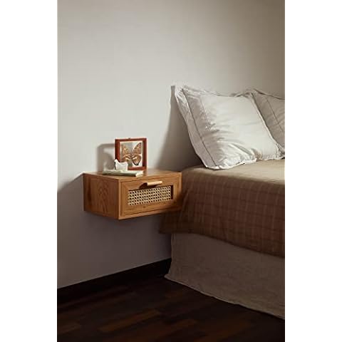 Alguer Living - Roma- Mesita De Noche Vintage De Madera con Cajón Ratán Natural Cover