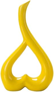 Wakauto 1PCS Ceramic Flower Receptacle Heart-shaped Ornament Flower Vase Ceramic Adornment Home Decoration (Yellow)