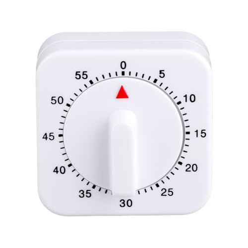 Bojueshaw 60-Minute Mechanical Kitchen Timer,White Wind Up Mechanical Timers,Battery-Free Square Egg Timer for Cooking,Baking,Exercise & Study