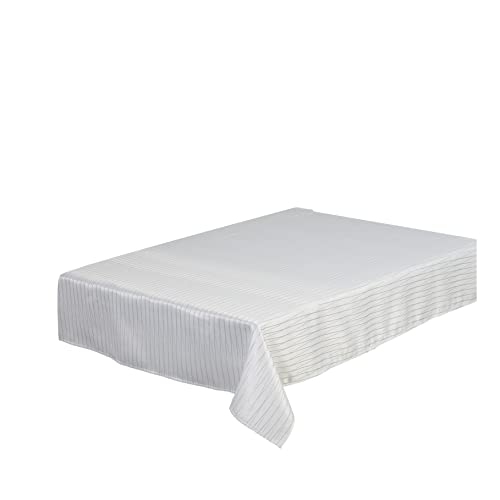 Violet Linen Flairy Pinstripes Pattern, Polyester Embroidery, Metallic Thread, Silver, 60 Inch by 84 Inch, Seats 6 to 8 People, Rectangle Tablecloths