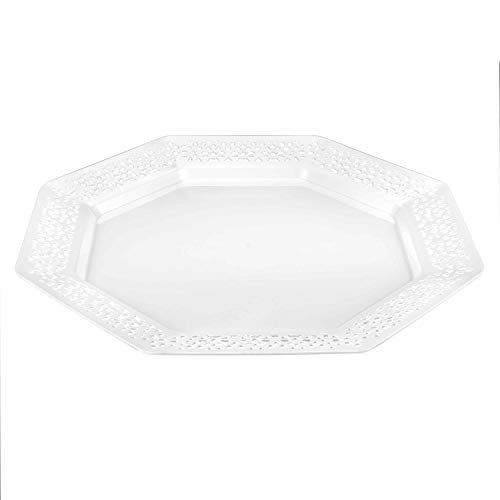 Lillian Tablesettings Plastic Plates-11 Pack of 10 Lacetagon Plates, 11", Pearl White