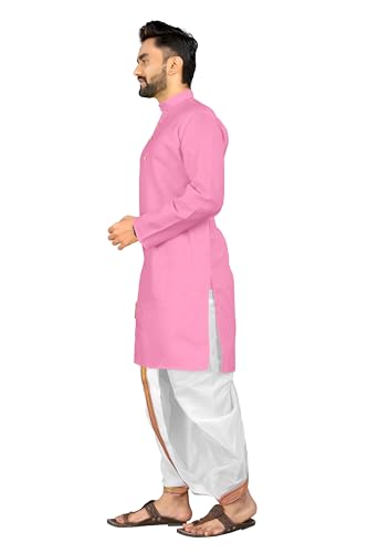 Image of UNIQUE MOMENTS Men's Cotton Dhoti Kurta Set with Full Sleeves Solid Pattern Modern Style and Mandarin Collar Neck | Perfect for Puja & Celebrations
