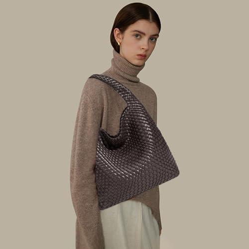 Image of JINMANXUE Woven Tote Bag for Women, Fashion Hobo Handbag, Travel Top-handle Shoulder Bag, Beach Underarm Bag with Purse (Mocha Coffee)