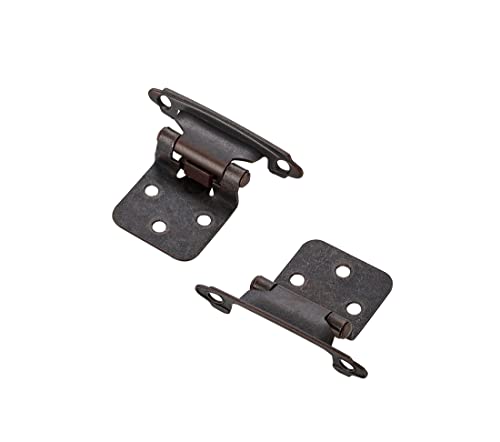 Image of Ravinte 20 Pack (10 Pairs) 1 /2 inch Overlay Cabinet Hinges, Self-Closing Semi-Concealed Face Mount, Antique Copper Decorative Hardware with Door Bumpers for Kitchen & Cupboard Doors