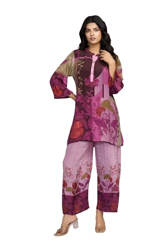 Image of Asmeriyo Women Printed Co Ord Set with Side Pocket | Women 2 Pic Kurta Set I Fancy Kurta Set | Stylish Kurti Outfit | Co-Ordination Wear | Festive and Casual wear (C-209-A-B-19-02)