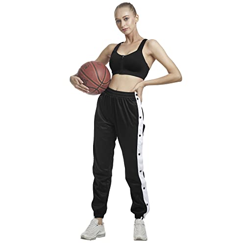 Women's Tear Away Pants Side Split Snap Button Basketball Active Workout Joggers2