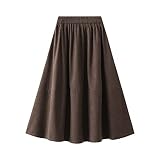 Damen-Cord-Faltenrock - Mittellange Nähte Swing-Rock Herbst Und Winter A-Linien-Rock Mit Hoher Taille Mittellanger Ausgestellter Rock Mit Taschen Für Damen Rock, Kaffee, Einheitsgröße