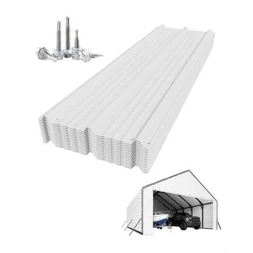 GarveeLife Roofing Panels for Metal Carport 20x25 ft, 20x20 ft, Heavy Duty Metal Carport Kits, 27 Ga. Galvanized Steel Ribbed Panels, 60.23 in x 19.68 in, 16 Pcs, White White Metal Panels 13